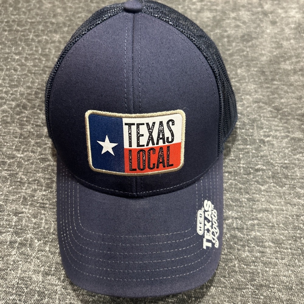 HEB H-E-B Texas Roots Employee Hat Cap Snap Back Mens Blue Mesh Trucker Texas